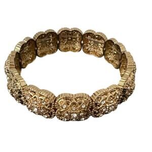 Gold Tone Elasticized Crystal Embellished Medallion Bracelet